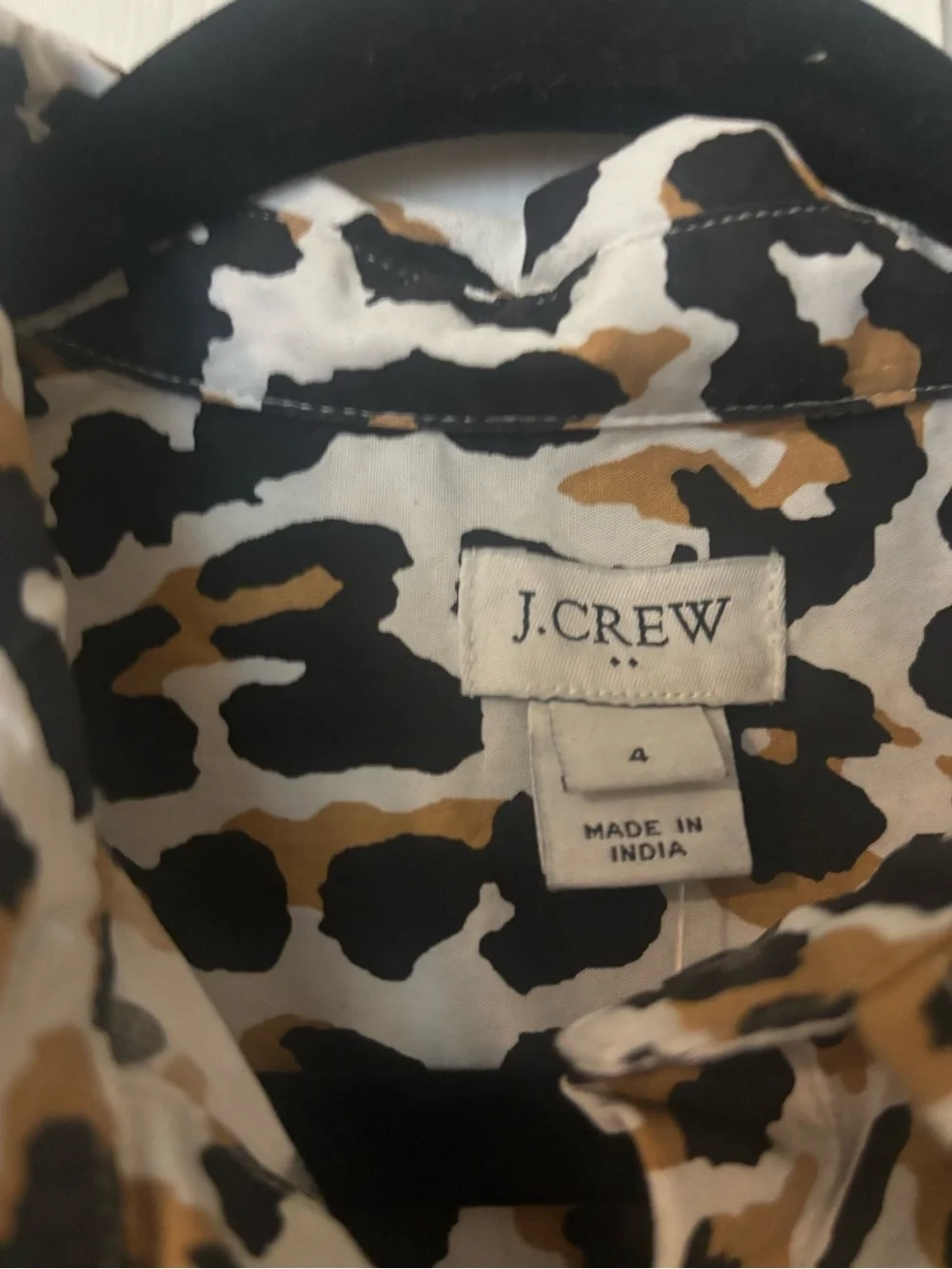 J. Crew Long-Sleeve Leopard Print Tie-Waist Dress in Black, White & Tan